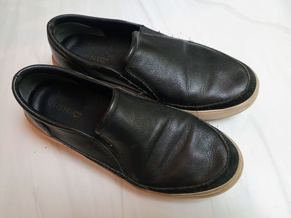 VIONIC KEARNY BLACK LEATHER UPPER COMFORT PLATFORM FLATS SZ 9 1/2 SHOE